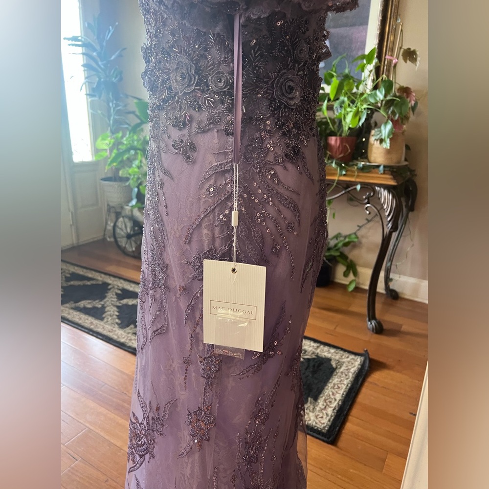 Mac Duggal Purple Flutter Sleeve V-Neck Gown - Picture 7 of 14